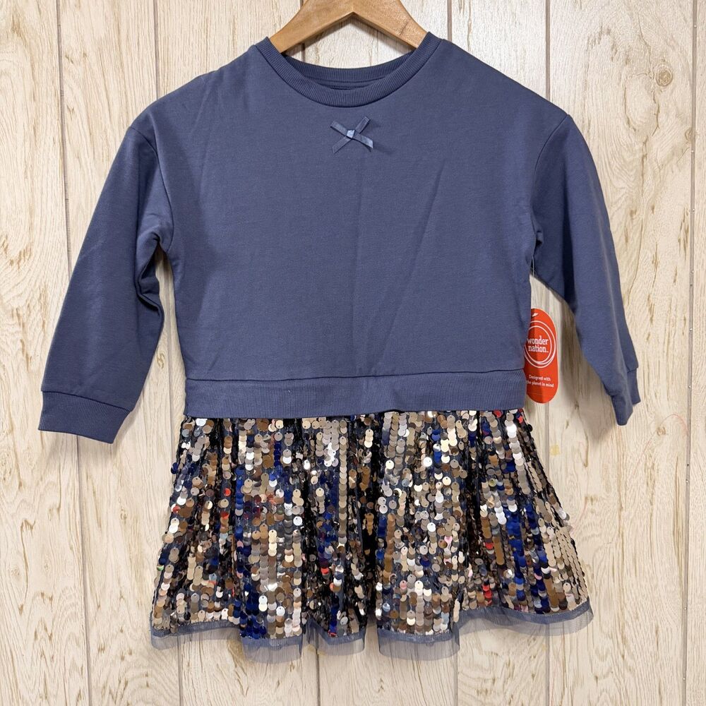 Wonder Nation Girls Sequin Skirt Sweatshirt Dress 5